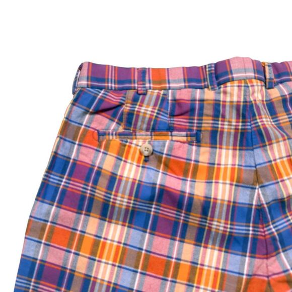 Peter Millar Mens Golf Shorts 34 Blue Orange Plaid Cotton Flat Front 9" Inseam - Picture 6 of 6